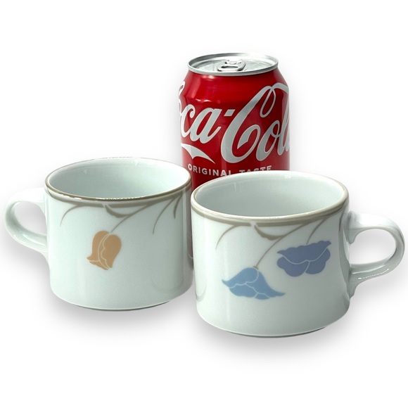 Dansk Set of 7 Trivoli "Belle Fleurs" Blue & Apricot Floral 8oz. Coffee Tea Mugs - Picture 9 of 10